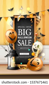 Modern Halloween sale template with traditional decorations.