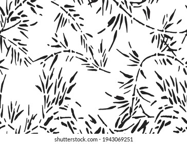 Modern halloween Seamless Bamboo pattern white black leaf and branches on white background. 