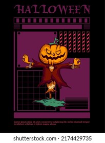 modern halloween vector illustration, pumpkin illustration, with streetwear background and text holder, perfect for t-shirts, hoodies, souvenirs, mercandise at halloween parties