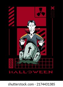 modern halloween vector illustration, vampire illustration, horror grave cross, street wear background, suitable for t-shirts, apparel, halloween party celebration souvenirs.
