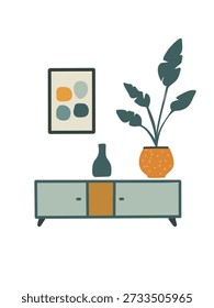 modern hallway interior with console table flower painting