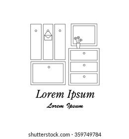 Modern hallway interior with wardrobe, commode, hanger, plant, mirror. Hallway interior with furniture. Hall inside the house. Vector illustration in linear style