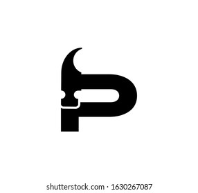 Modern hammer Initial logo black P