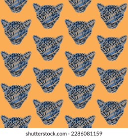 Modern Hand Draw Colored Jaguar Background Pattern Seamless
