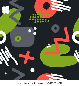 Modern hand draw colorful abstract seamless pattern with geometrical shapes Vector illustration.