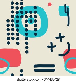 Modern hand draw colorful abstract seamless pattern with geometrical shapes Vector illustration.