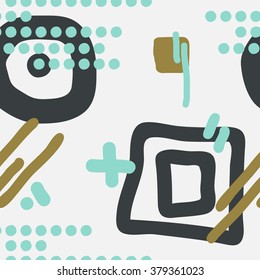 Modern hand draw colorful abstract seamless pattern with geometrical shapes Vector illustration.