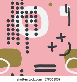 Modern hand draw colorful abstract seamless pattern with geometrical shapes Vector illustration.