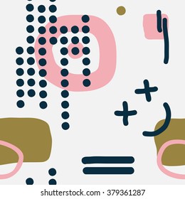 Modern hand draw colorful abstract seamless pattern with geometrical shapes Vector illustration.