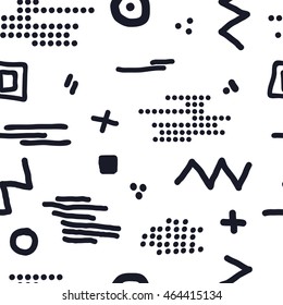 Modern hand draw colorful abstract seamless pattern with geometrical shapes Vector illustration.