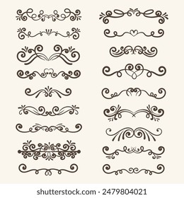 Modern hand draw decorative swirls and text dividers collection. Wedding decorative design elements