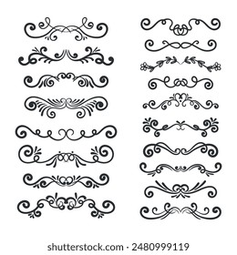 Modern hand draw decorative swirls and text dividers collection. Wedding decorative design elements