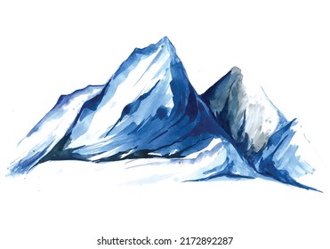 	
Modern hand draw landscape with blue mountain watercolor design