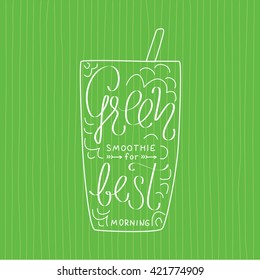 Modern hand draw lettering illustration of smoothie cocktail topic. Colorful, logotype, icon or poster for bar menu, vegan cafe, print, flyers, advertising and other