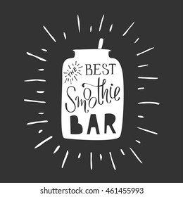 Modern hand draw lettering illustration of smoothie topic. White picture with black background for bar menu, vegan cafe, print, flayers, advertising and other. Smoothie bar calligraphy in vector