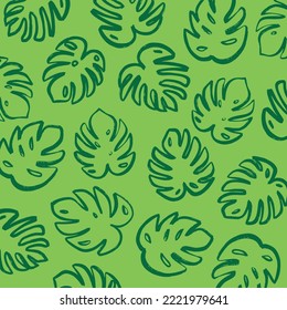Modern Hand drawing monstera leaf pattern. Vector. 