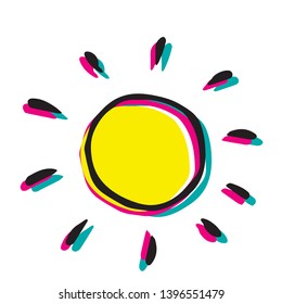 Modern hand drawing of a sun in childish style.