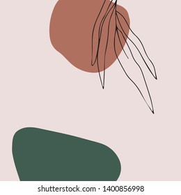 Modern hand drawn abstract design with floral elements. For social media, post cards, banners and printing products. Minimalistic vector background with space for text