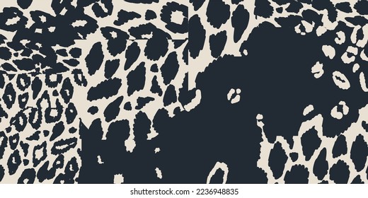 Modern hand drawn abstract leopard skin pattern. Collage black and white print. Fashionable template for design.