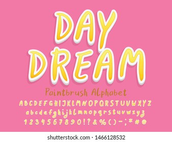 Modern hand drawn Alphabet. Vector sticker typeface. Uppercase and lowercase English letters, numbers and signs. Hand brush lettering font for stylish design.