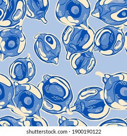 La Mano Moderna Tiene Fondo. Clásico azul e índigo simple marcador Lime. Ilustración botánica. Psicodélico Citron Motif. Patrón sin foco limón. Impresión de cítricos de verano vectores.