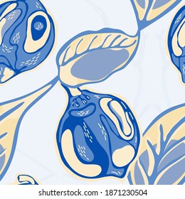Modern Hand Drawn Background. Lemon Seamless Pattern. Vector Summer Citrus Print. Classic Blue and Indigo Simple Marker Lime. Botanical Illustration. Psychedelic Citron Motif.