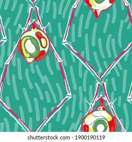 La Mano Moderna Tiene Fondo. Simple Marker Lime. Patrón sin foco limón. Ilustración Botánica Azul Ceruleano, Rojo y Gris Ultimate. Psicodélico Citron Motif. Impresión de cítricos de verano vectores.