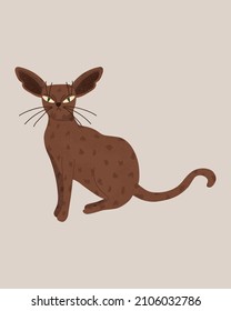 Modern hand drawn cat with big ears. Oriental shoarthair cat in doodle style. Vector illustration isolated.