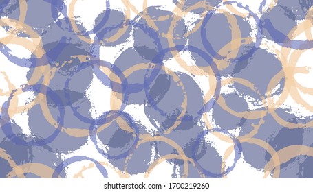 Modern hand drawn circle stamps textile print. Round shape splotch overlapping elements vector seamless pattern. Ink texture circle stamps textile seamless.