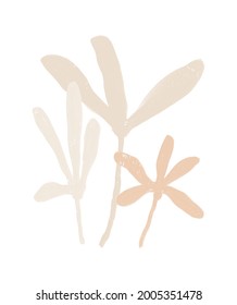 Modern Hand Drawn Floral Vector Illustration. Light Brown Twigs and Leaves on a White Background. Simple Minimalist Grunge Abstract Floral Print.