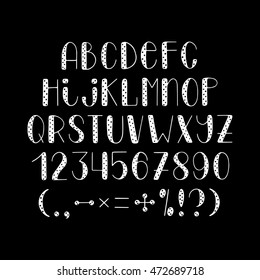 Modern hand drawn font. Isolated alphabet on background. Vector illustration.Graphic monochrome