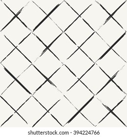 Modern hand drawn grungy diagonal tiles background -  monochrome abstract vector seamless pattern