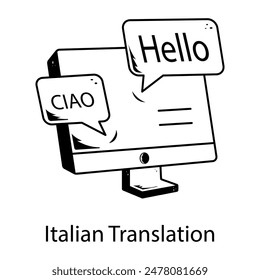 Modern hand drawn icon of online italian translation 