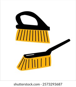 Modern Hand Drawn Illustration of Cleaning Brushes. 