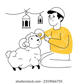 Modern hand drawn illustration of eid sheep 