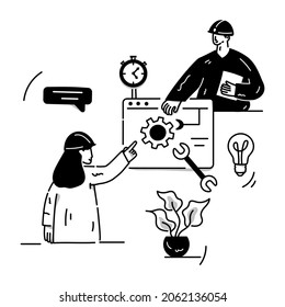 A modern hand drawn illustration of engineer working 