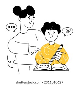 Modern hand drawn illustration of mom teaching 