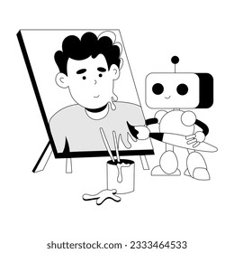 Moderne handgezeichnete Illustration von Robotermalern 
