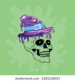 Modern hand drawn illustration of witch skull 