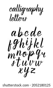 Modern hand drawn latin calligraphy brush script of lowercase letters. Calligraphic alphabet. Vector illustration