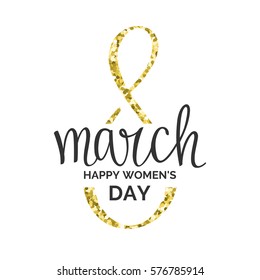 Modern hand drawn lettering 8 March. Happy women's day. Handwritten inscriptions for layout and template. Vector illustration