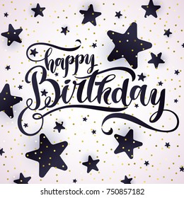 Modern hand drawn lettering Happy Birthday. Handwritten inscriptions for layout and template. Vector illustration