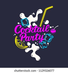 Modern Hand Drawn Lettering Label For Cocktail Party. Handwritten Inscriptions For Layout And Template. Vector Illustration