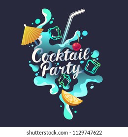 Modern hand drawn lettering label for cocktail party. Handwritten inscriptions for layout and template. Vector illustration