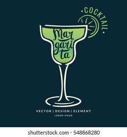 Modern hand drawn lettering label for alcohol cocktail Margarita. Calligraphy brush and ink. Handwritten inscriptions for layout and template. Vector illustration of text.