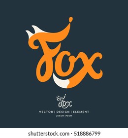 Modern hand drawn lettering word Fox. Calligraphy brush and ink. Handwritten inscriptions and quotes for layout and template. Vector modern logo and emblem.