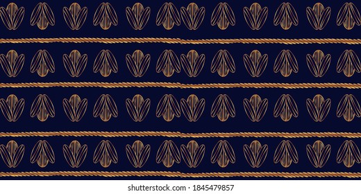 Línea dibujada a mano moderna sobre fondo oscuro, patrón sin costura. Diseño sencillo para tejidos y textiles, papel pintado, embalaje.