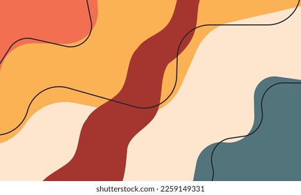 Modern Hand Drawn Minimalist Abstract Art. Unique, Simple, Trendy, Bold and Organic Vector Illustration and Background With Colorful Shapes and Wavy Lines.