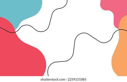 Modern hand drawn minimalist abstract art, background with wavy lines and cute colorful shapes. Creating a unique and aesthetically pleasing composition with a simple and organic look and feel.