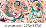 Modern hand drawn paisley ornament pattern. Abstract retro ethnic style. Fashionable vector template for your design.